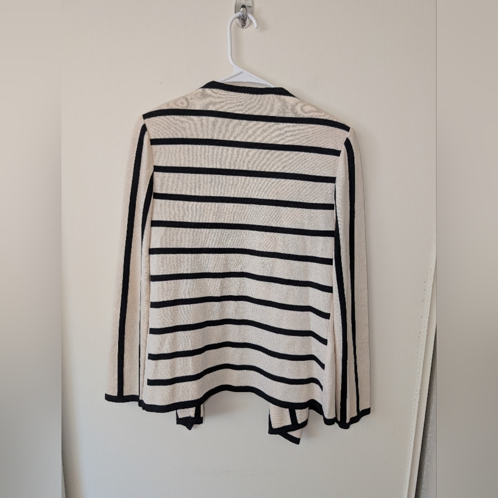 St. John Womens Petite Black White Striped Open Cardigan Wool Blend Classic - Picture 6 of 8
